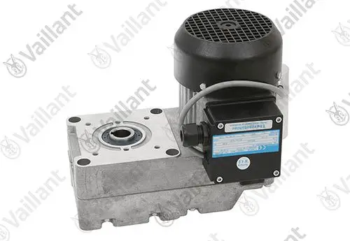 Vaillant Motor mit einem Gehäuse aus Metall und einem integrierten Lüfter, ausgestattet mit elektrischen Anschlüssen zur Ansteuerung anderer Geräte.